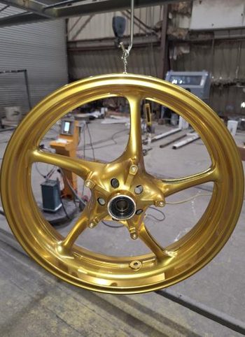 Gold powder coated motorcycle wheel