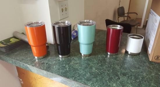 Powder coated tumblers in assorted colors